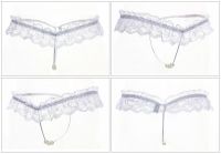 （情趣内衣）激情蕾丝开裆T裤女性低腰透明内裤蕾丝按摩开档性感丁字裤（白色）